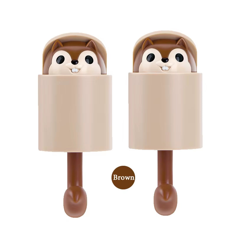 Creative Cute Animal Squirrel Hook Adhesive Sticker Key Storage Door Wall Kitchen Bedroom Storage Funny Gift Kids Room Decor