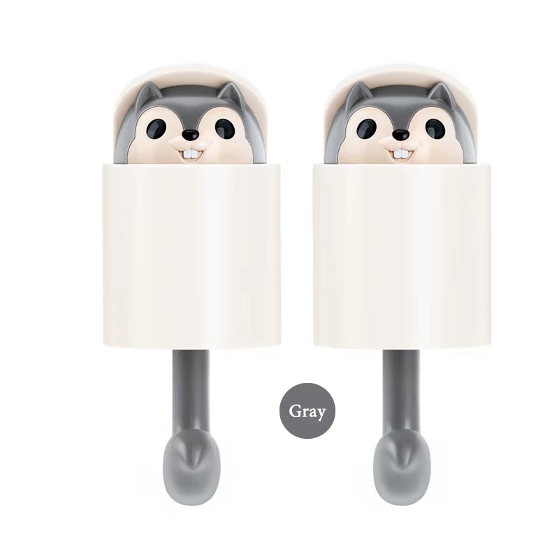 Creative Cute Animal Squirrel Hook Adhesive Sticker Key Storage Door Wall Kitchen Bedroom Storage Funny Gift Kids Room Decor