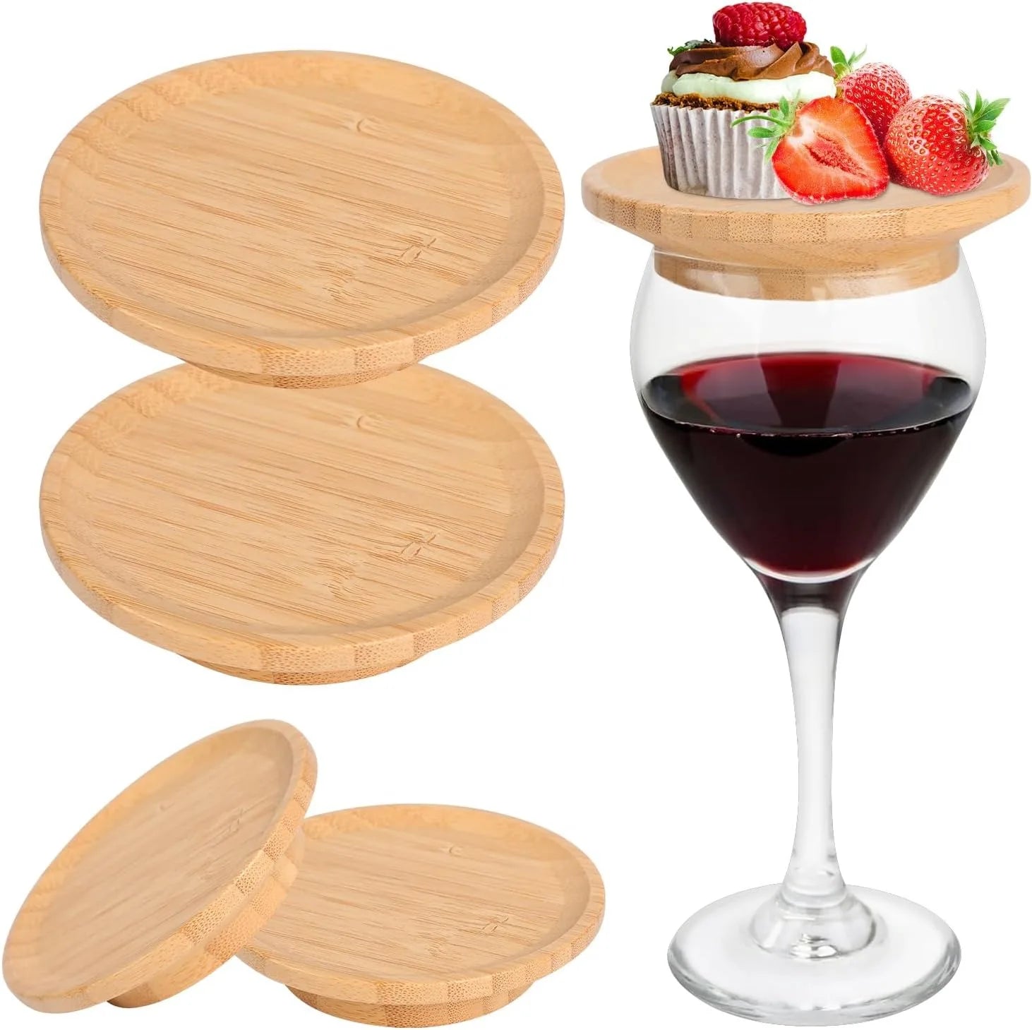 1/2/4 Pcs Bamboo Wine Glass Topper Coasters Plate, Wine Glass Charcuterie Board Topper for Family Gatherings, Restaurants, Bars