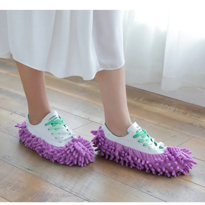 1Pair Dust Cleaner Grazing Slippers House Bathroom Floor Cleaning Mop Slipper Lazy Shoes Cover Chenille Duster Cloth