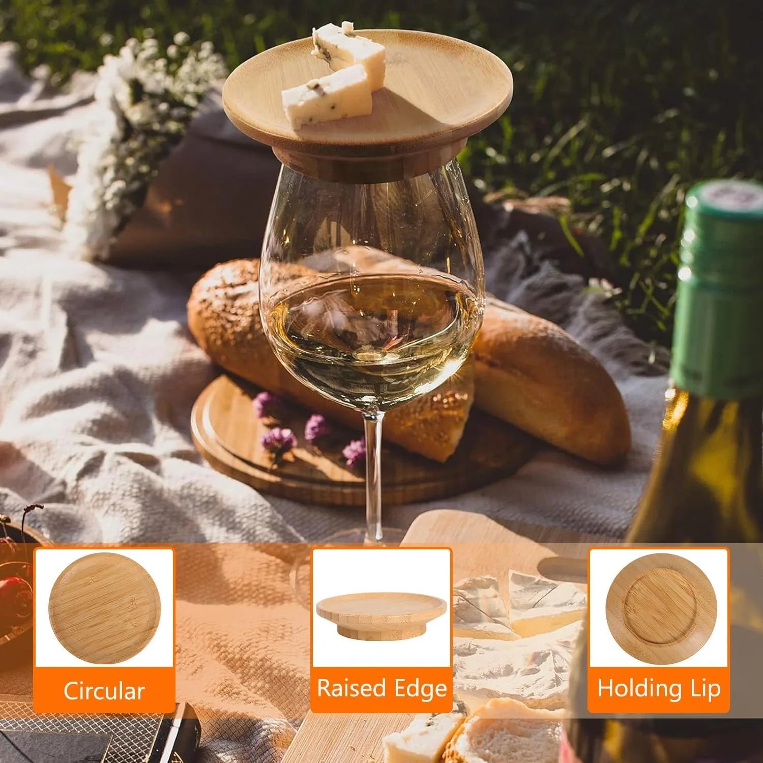 1/2/4 Pcs Bamboo Wine Glass Topper Coasters Plate, Wine Glass Charcuterie Board Topper for Family Gatherings, Restaurants, Bars
