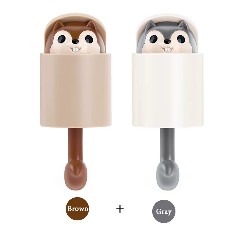 Creative Cute Animal Squirrel Hook Adhesive Sticker Key Storage Door Wall Kitchen Bedroom Storage Funny Gift Kids Room Decor